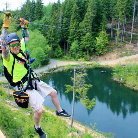 Sparky ready to zipline over the treetops in Warrenton