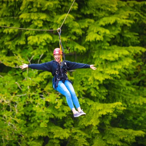 woman ziplining
