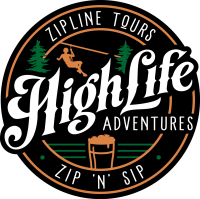 Circular logo for High Life Adventures with a zipline theme.